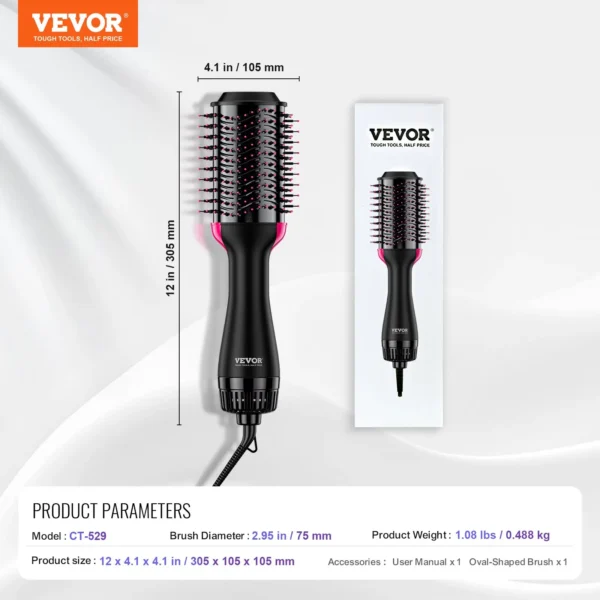 VEVOR Hair Blow Dryer Brush Ionic Hair Dryer and Styler with 2.95" Oval Barrel - Image 6
