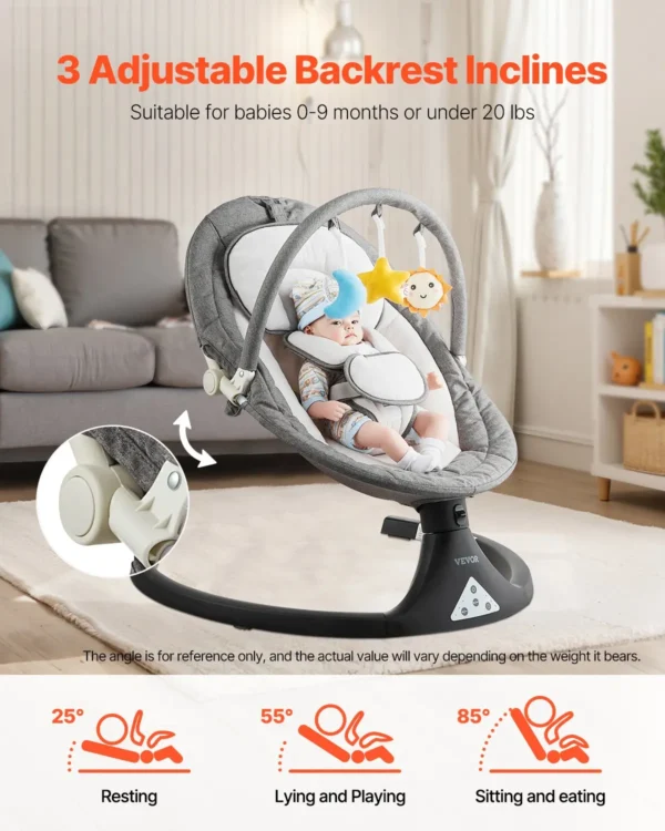 Baby Swing for Infants 5 Speeds 3 Seat Positions Remote Control Toy Bar 3 Toys