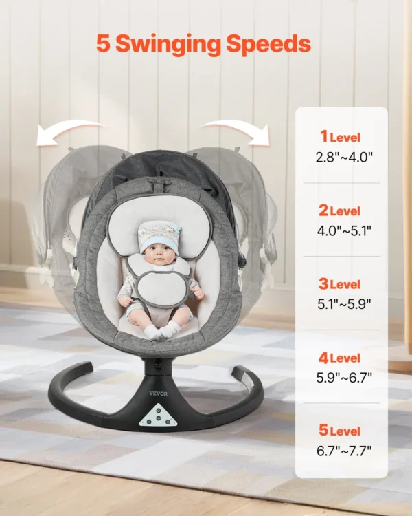 Baby Swing for Infants 5 Speeds 3 Seat Positions Remote Control Toy Bar 3 Toys - Image 2