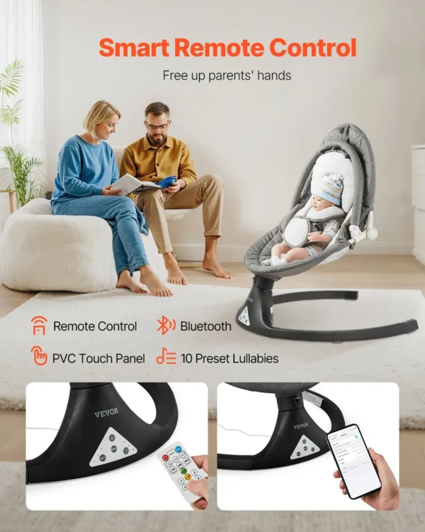 Baby Swing for Infants 5 Speeds 3 Seat Positions Remote Control Toy Bar 3 Toys - Image 3