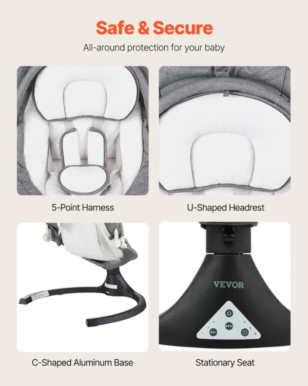 Baby Swing for Infants 5 Speeds 3 Seat Positions Remote Control Toy Bar 3 Toys - Image 5