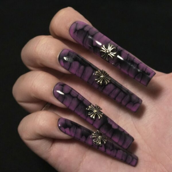 Love Scratch 10 PCs Purple Extra Long Glossy Handmade Press-on Nails - Image 20