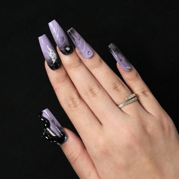 Love Scratch 10PCs Purple Short 4D Art Handmade Press-on Nails - Image 12