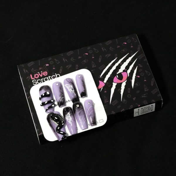 Love Scratch 10PCs Purple Short 4D Art Handmade Press-on Nails - Image 9