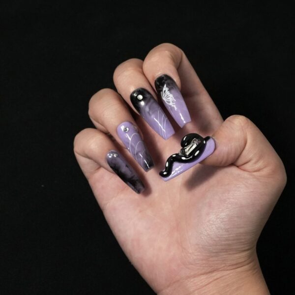 Love Scratch 10PCs Purple Short 4D Art Handmade Press-on Nails - Image 19